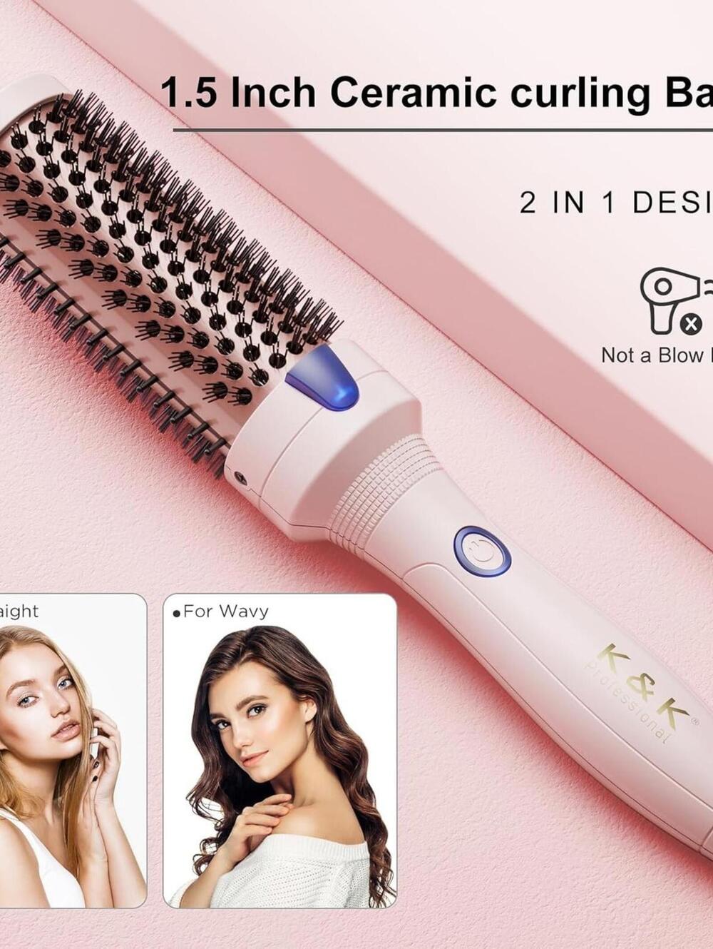Used - K&K 1.5 Inch Ceramic Ionic Curling Pink Brush Volumizer QY-2029 (no box)